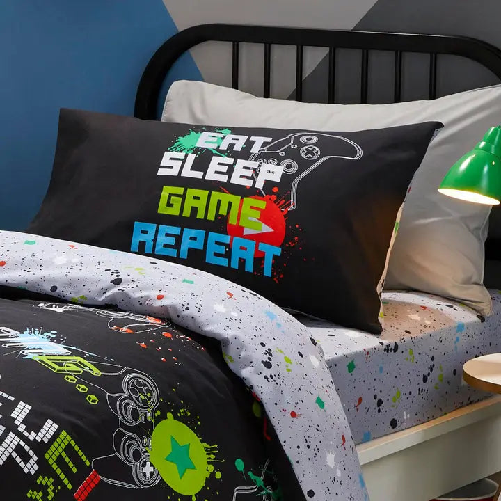 Bedlam - Black Gaming Duvet Cover with reversible splatter design
