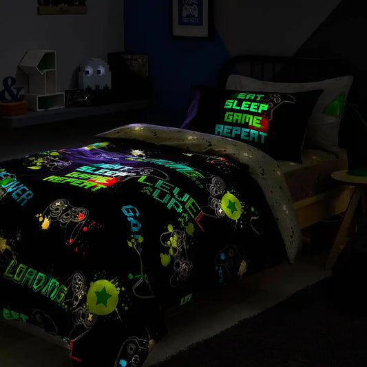 Bedlam - Black Gaming Duvet Cover with reversible splatter design